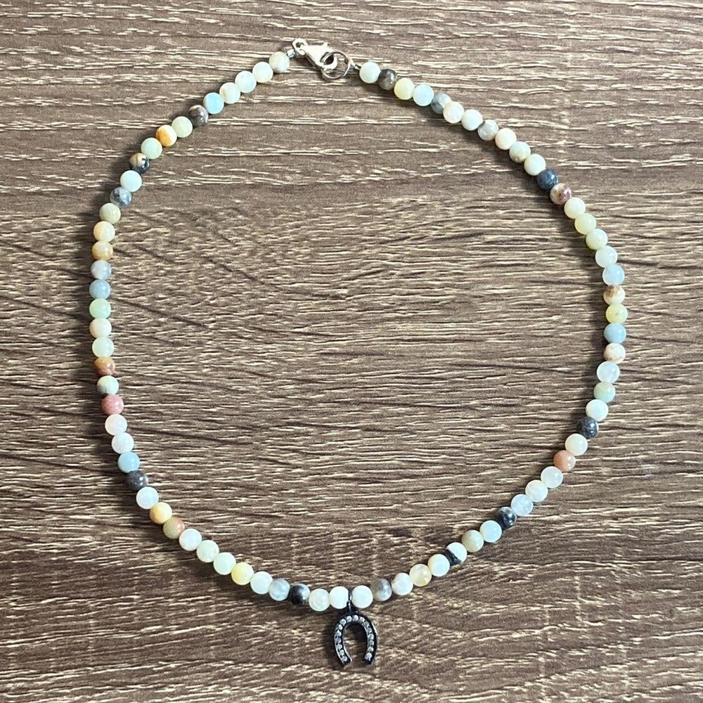 Amazonite Black Lucky Horse Shoe Necklace